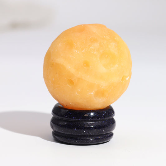 Planète SATURNE en Jade Jaune sur support en pierre - 40 mm