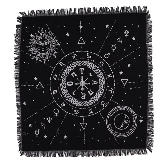 Nappe d'autel ésotérique à franges - Carte Lune & Soleil