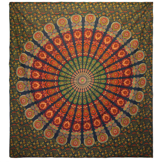 Couvre-lit ou Tenture murale en coton - Mandala de Paon - (200x230 cm)
