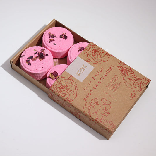 Coffret de galets de douche vapeur zen - Potion d'amour (Rouge rosé)