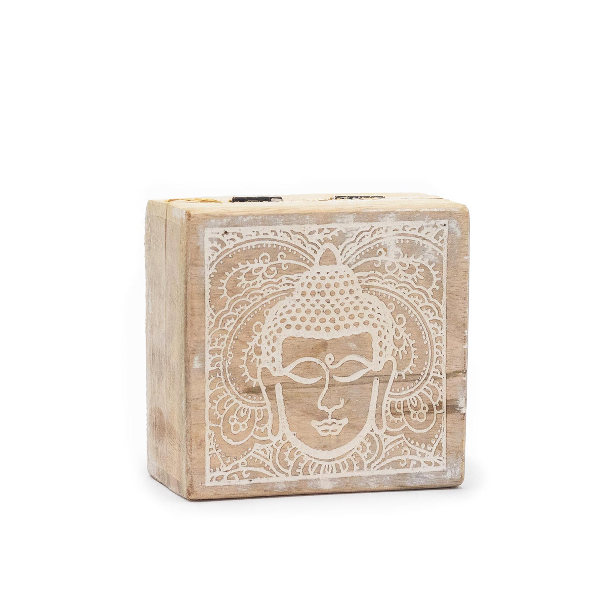 Petite boîte carrée en bois de manguier - 10 x 10 x 4,2 cm