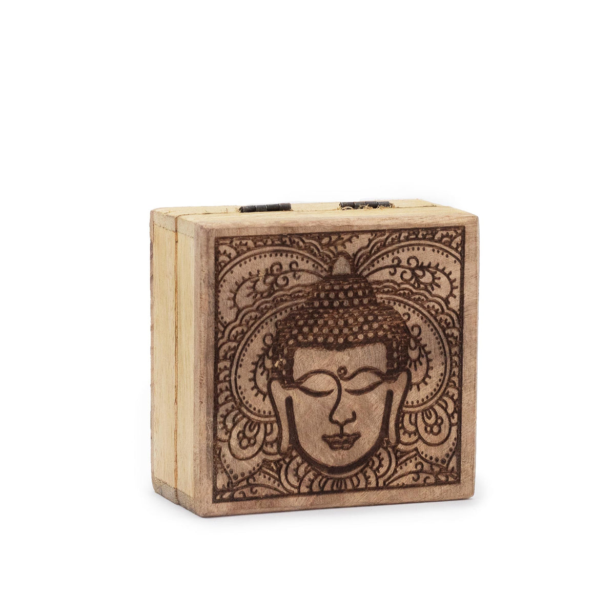 Petite boîte carrée en bois de manguier - 10 x 10 x 4,2 cm