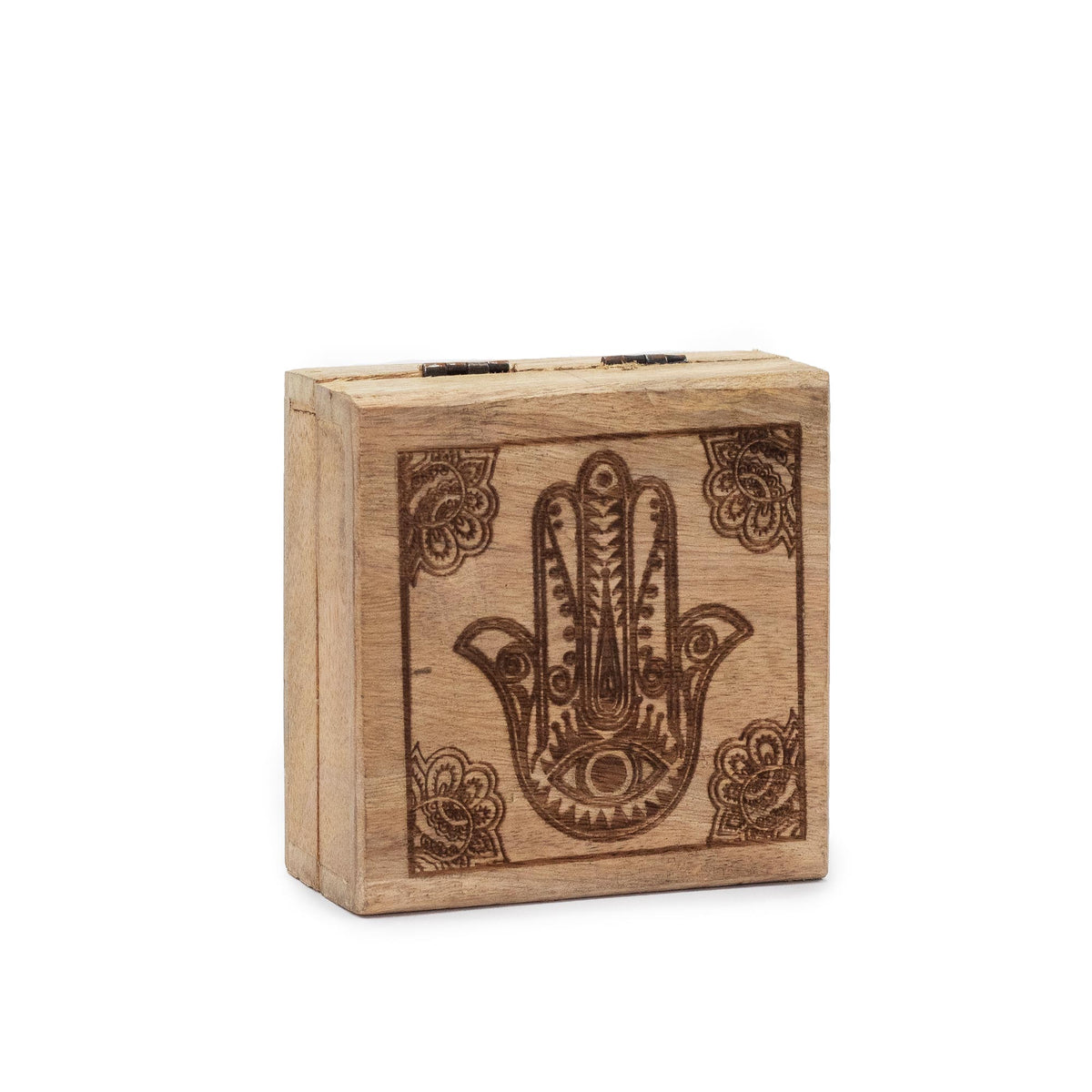 Petite boîte carrée en bois de manguier - 10 x 10 x 4,2 cm