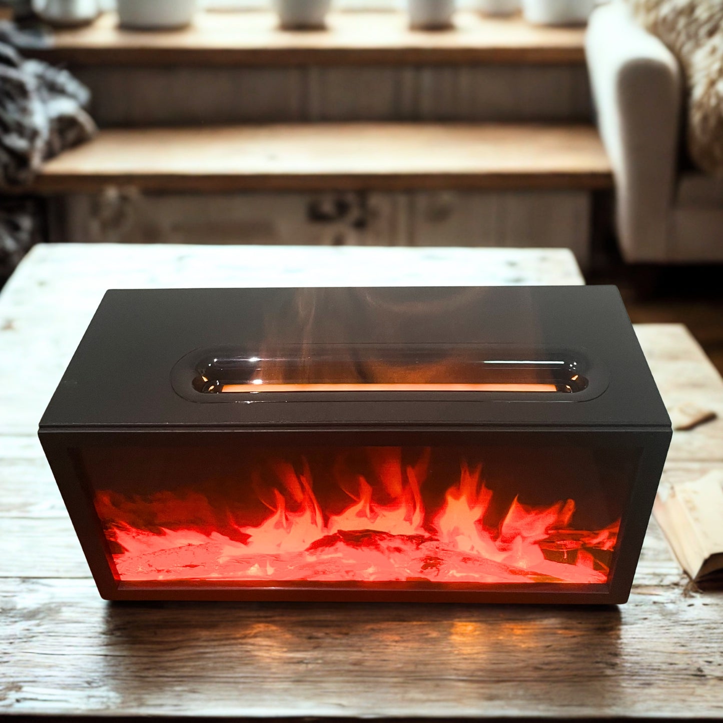 Diffuseur d'arômes effet flamme avec sons d'oiseaux - Noir USB - Changement de couleur