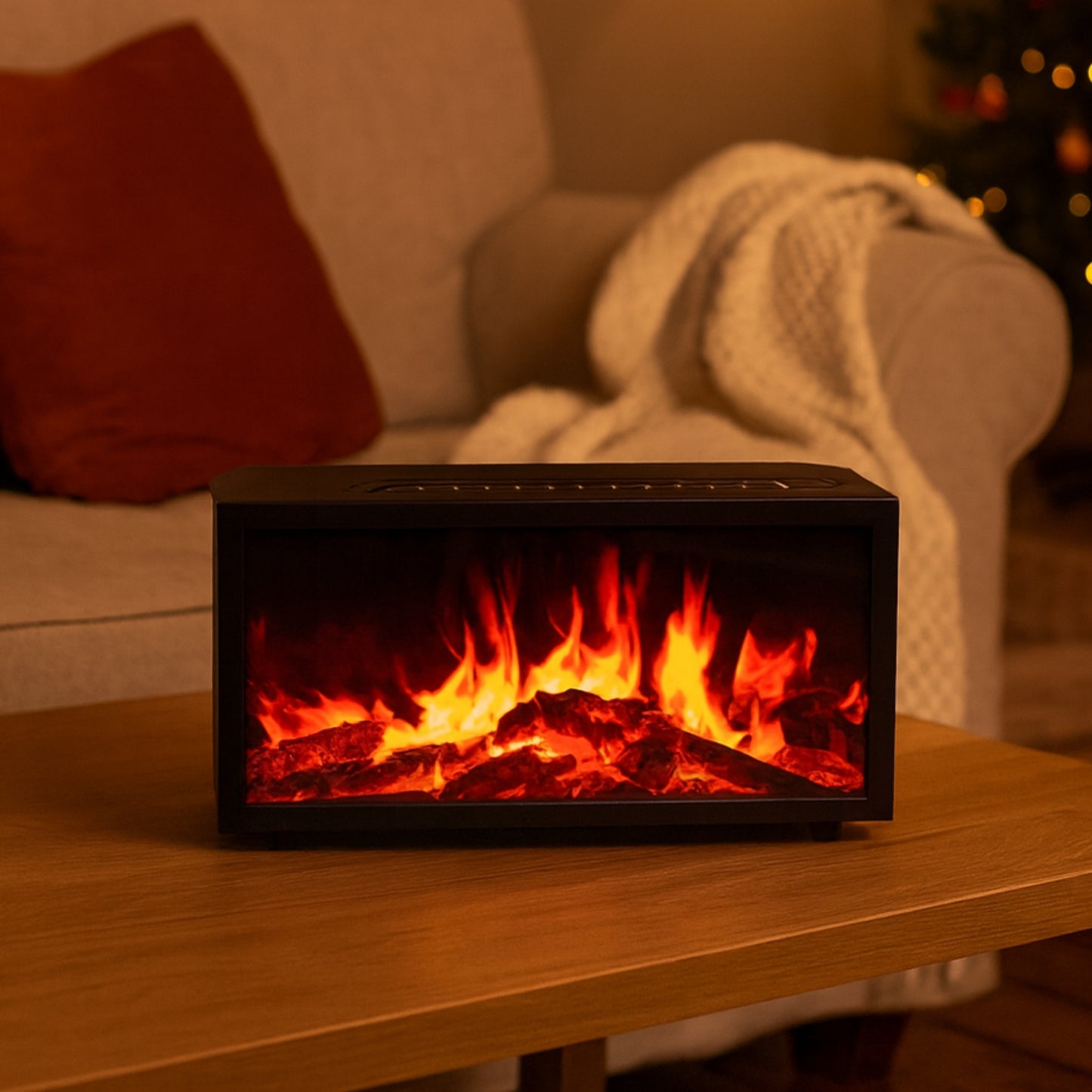 Diffuseur d'arômes effet flamme avec sons d'oiseaux - Noir USB - Changement de couleur