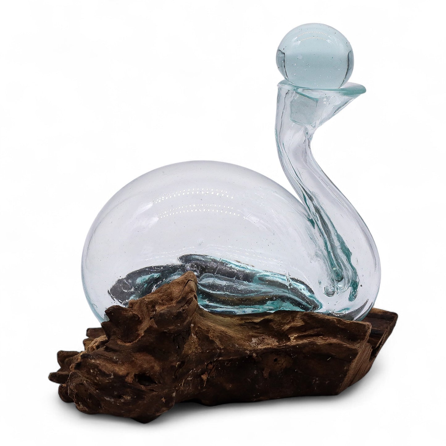 Carafe canard en verre fondu sur bois avec bouchon