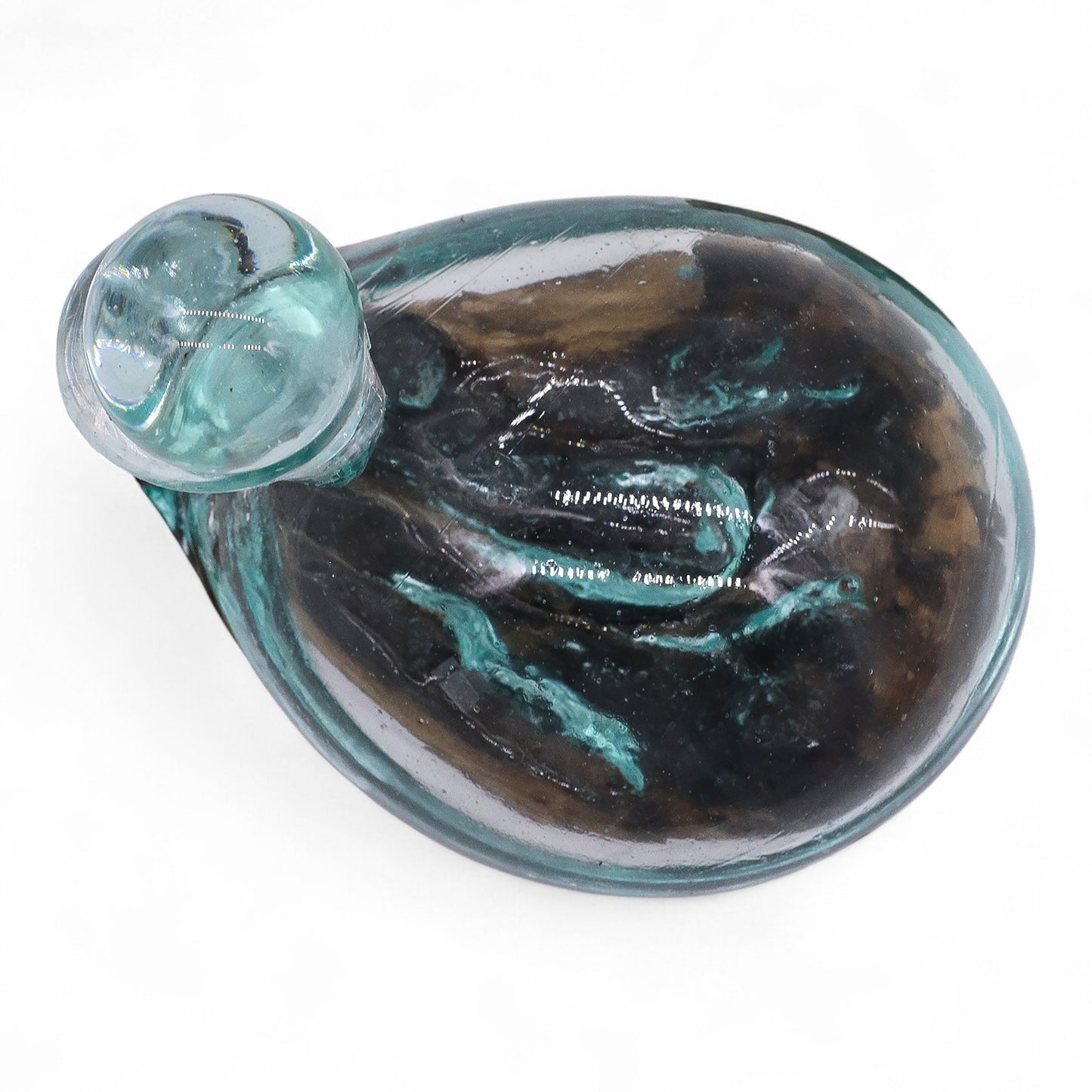 Carafe canard en verre fondu sur bois avec bouchon