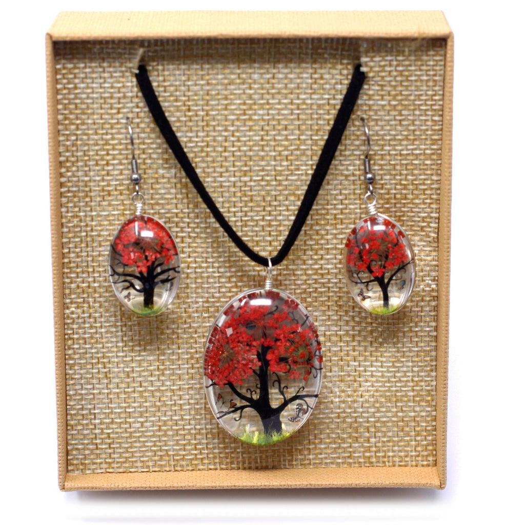 Bijoux en fleurs pressées véritables - Arbre de vie (plusieurs variantes)