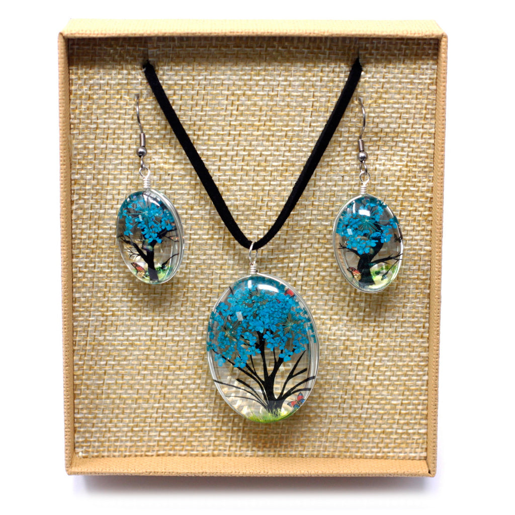 Bijoux en fleurs pressées véritables - Arbre de vie (plusieurs variantes)