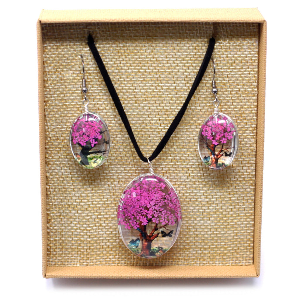 Bijoux en fleurs pressées véritables - Arbre de vie (plusieurs variantes)