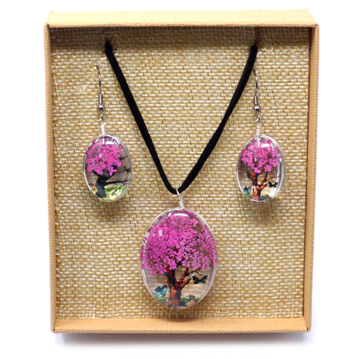 Bijoux en fleurs pressées véritables - Arbre de vie (plusieurs variantes)