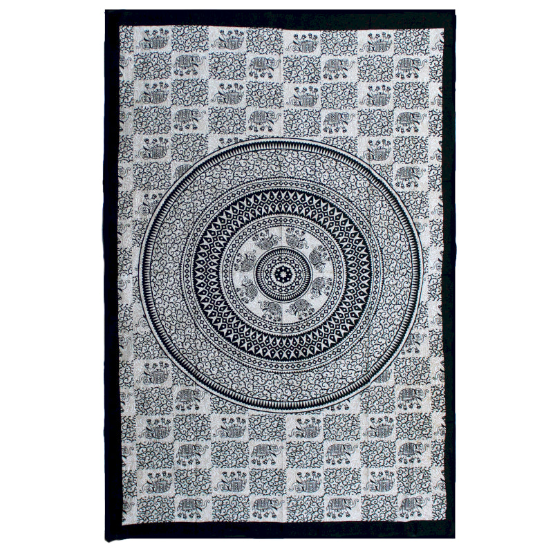 Couvre-lit ou Tenture murale en coton - Mono - Éléphant Mandala (2 tailles)