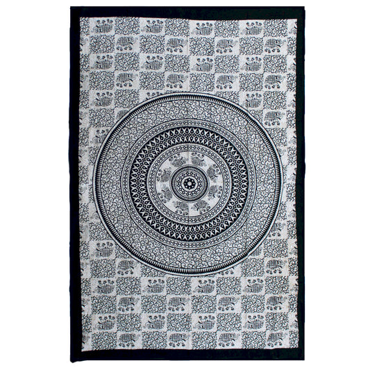Couvre-lit ou Tenture murale en coton - Mono - Éléphant Mandala (2 tailles)