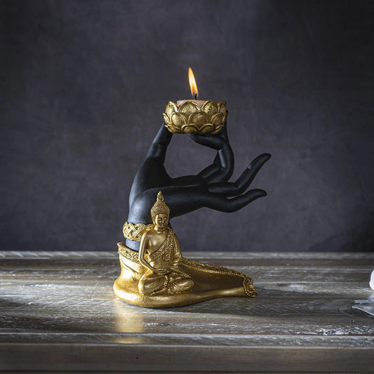 Bougeoir "Main de Bouddha doré"