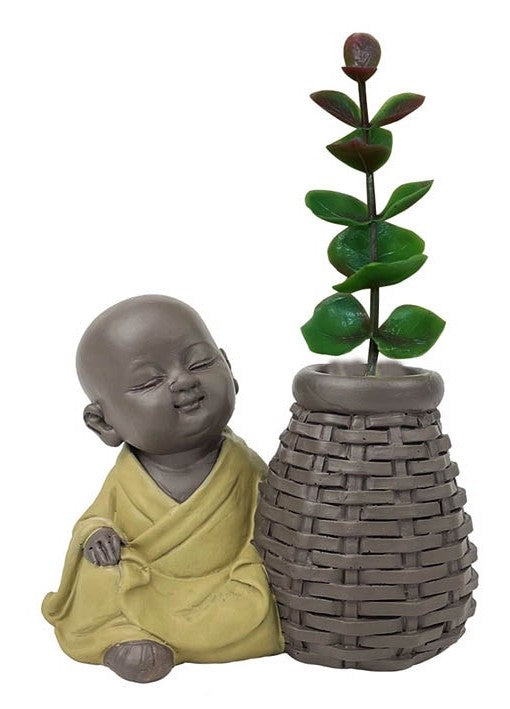 Petit Moine zen en Résine – Vase rotin