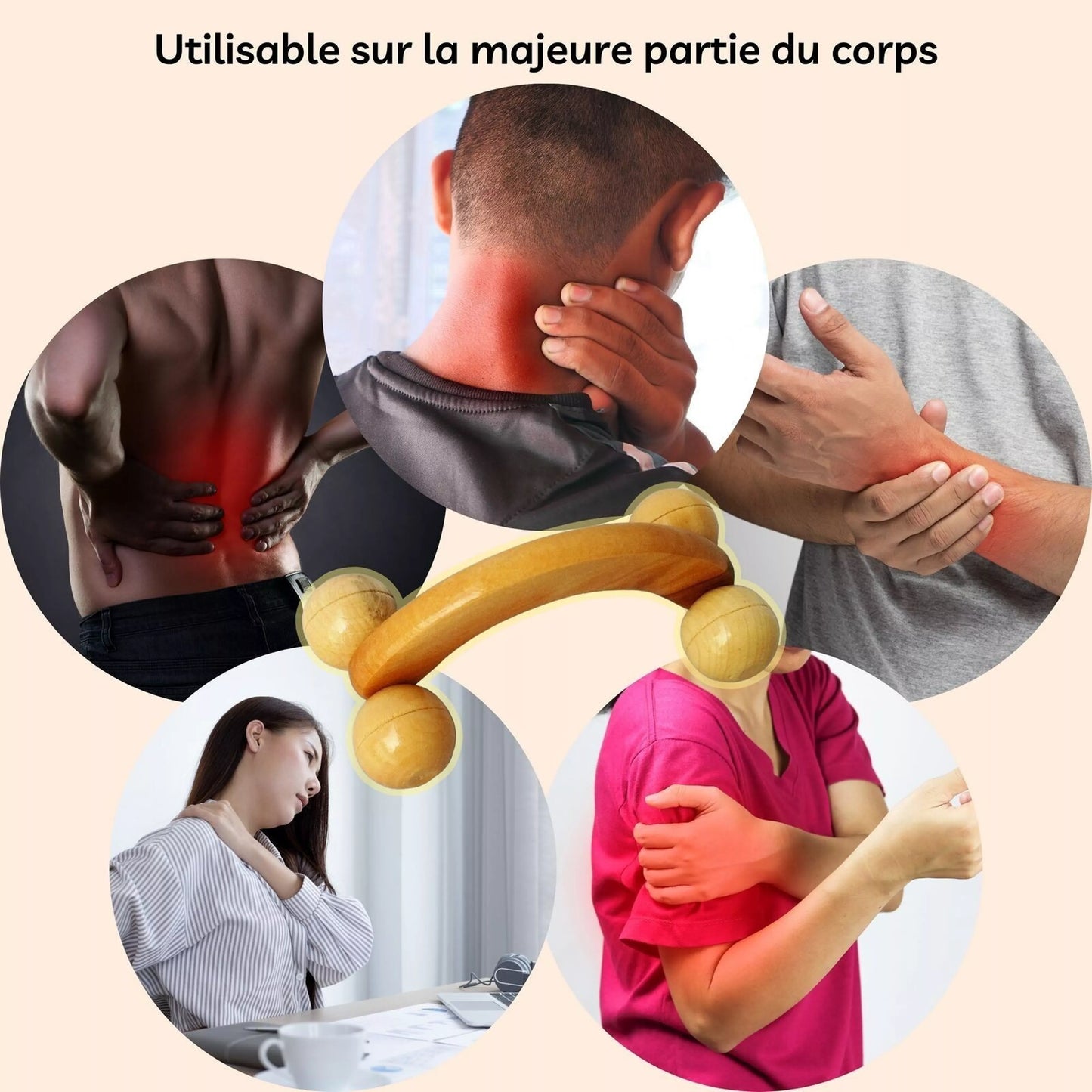 Roue de massage en bois – Masseur rouleau anti-cellulite
