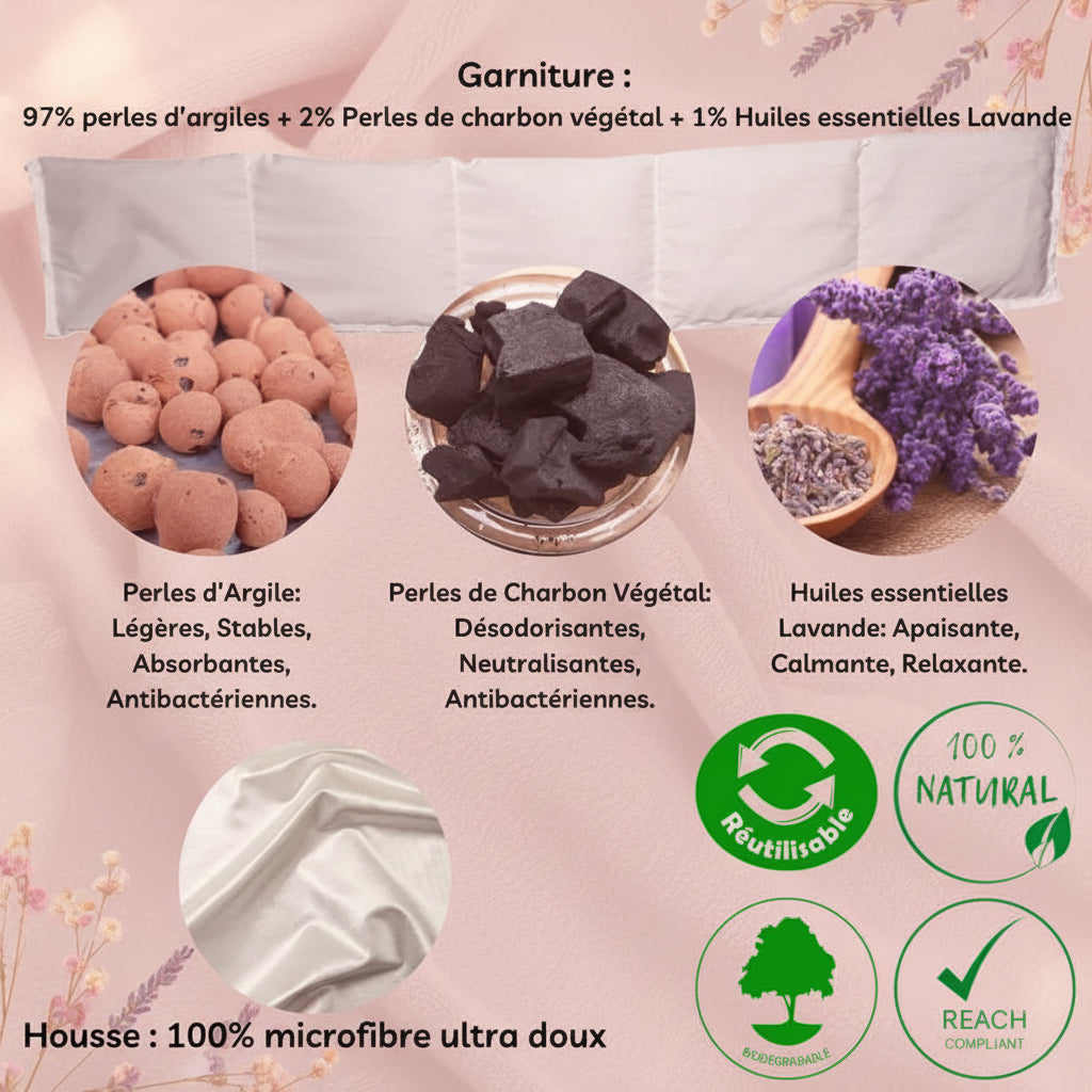 Lanière relaxante cervicale Thermo Confort - Naturel en perles d'argile et charbon végétal - Effet relaxant