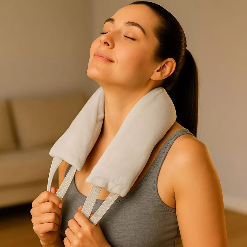 Lanière relaxante cervicale Thermo Confort - Naturel en perles d'argile et charbon végétal - Effet relaxant