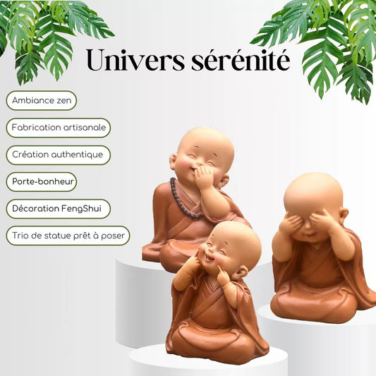 Trio de statuettes de Bonze mythiques (5x4x7 cm)