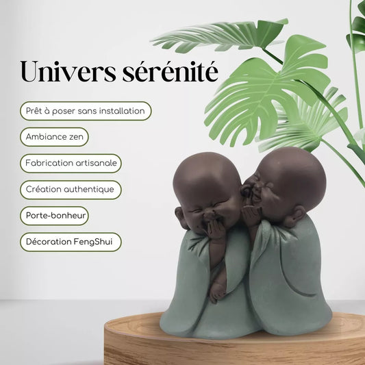 Statuette 2 Bonzes Chuchoteur (12x6x12 cm)