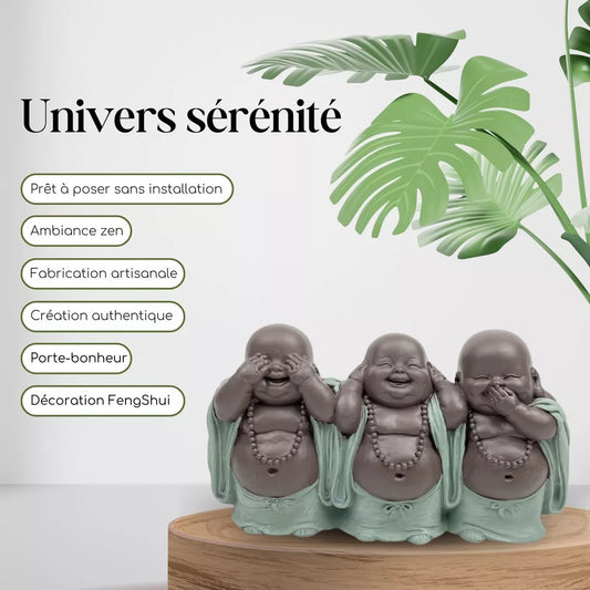 Statuette 3 Bonzes sagesse - "Ne rien voir, ne rien dire, ne rien entendre" (15,5x5x9 cm)