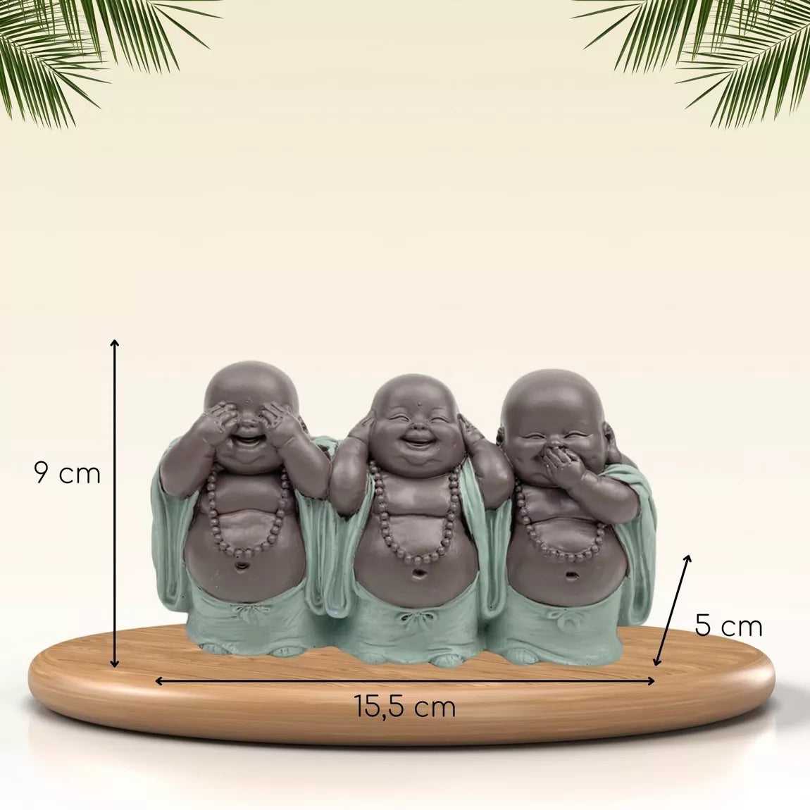Statuette 3 Bonzes sagesse - "Ne rien voir, ne rien dire, ne rien entendre" (15,5x5x9 cm)
