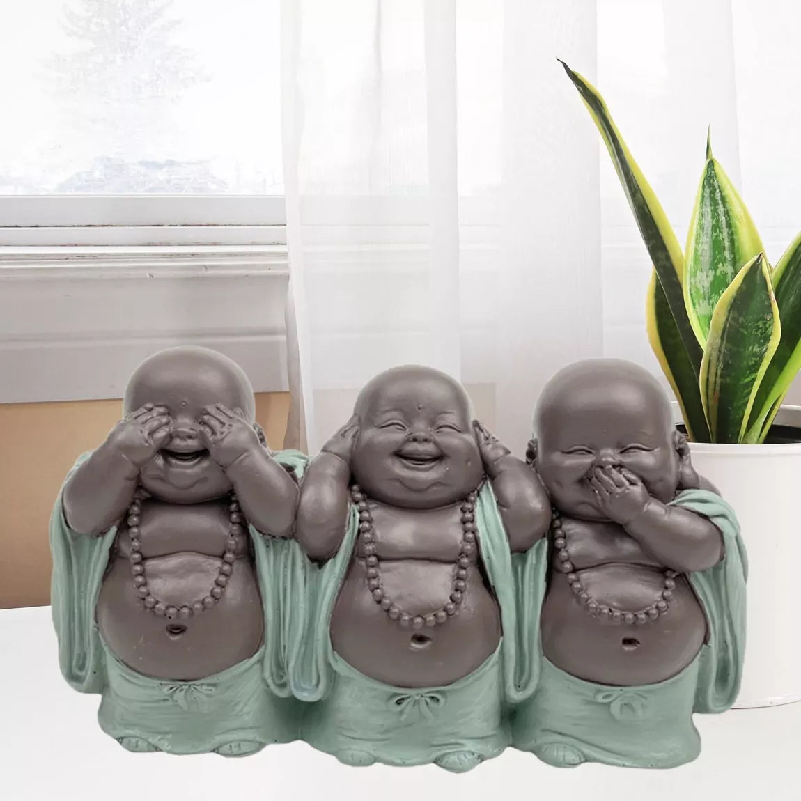 Statuette 3 Bonzes sagesse - "Ne rien voir, ne rien dire, ne rien entendre" (15,5x5x9 cm)
