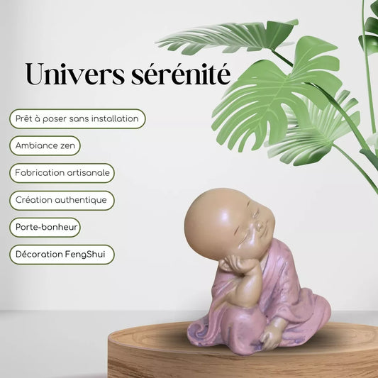 Statuette Bouddha bébé rose tête posée (7x4,5x7,3 cm)