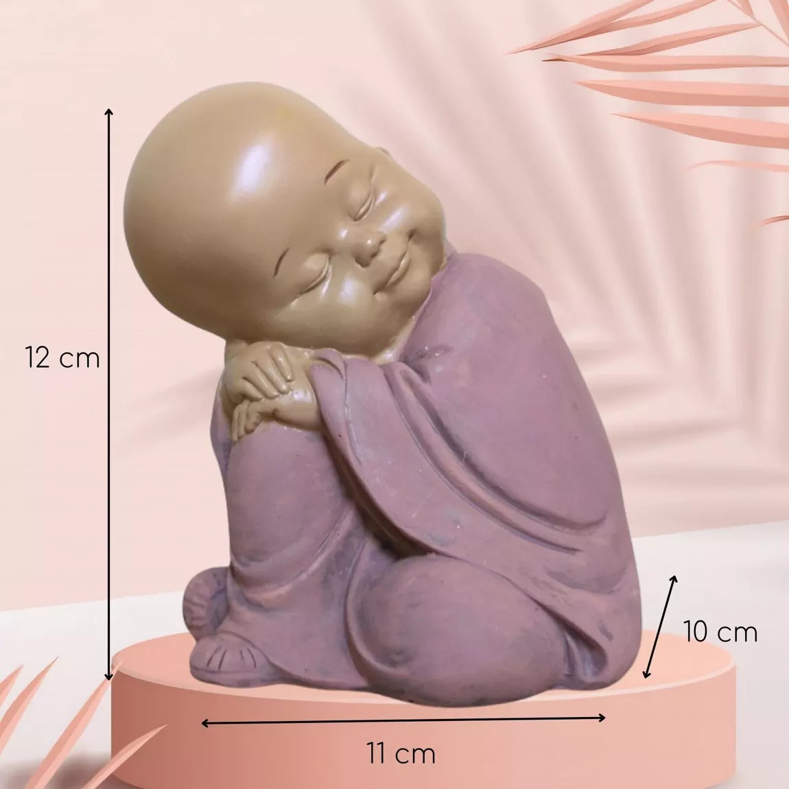Statuette Bouddha bébé rose en réflexion (11x10x12,3 cm)