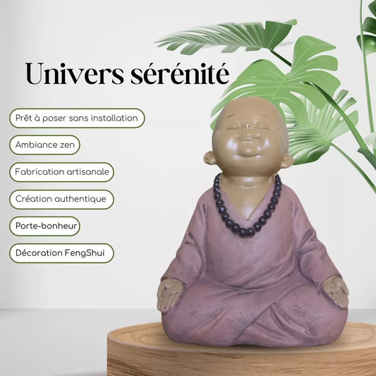 Statuette Bouddha bébé rose en méditation (11,3x10x13,7 cm)