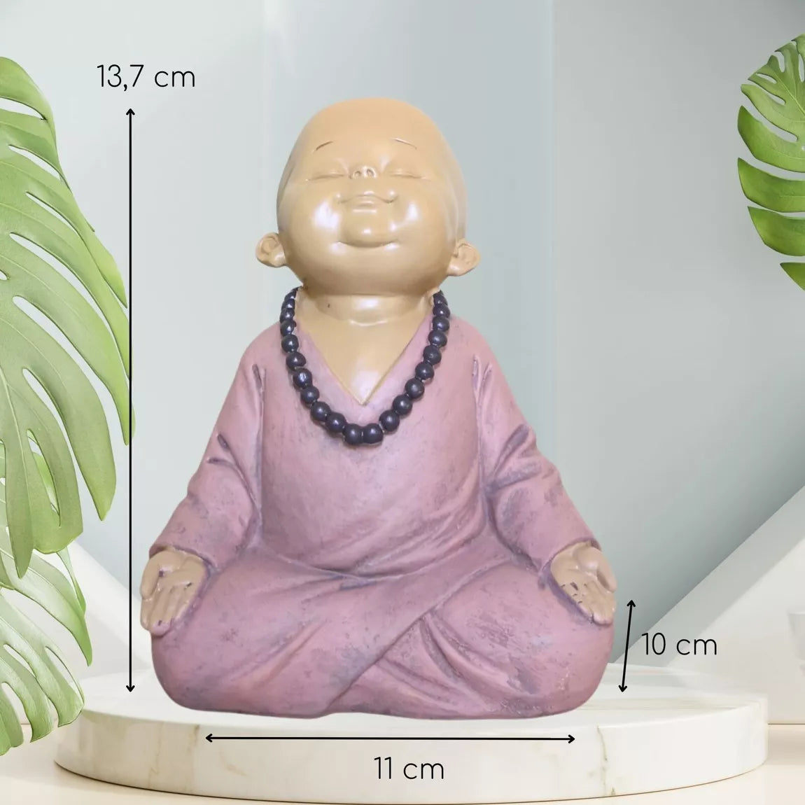 Statuette Bouddha bébé rose en méditation (11,3x10x13,7 cm)