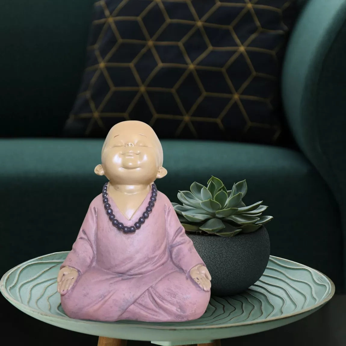 Statuette Bouddha bébé rose en méditation (11,3x10x13,7 cm)
