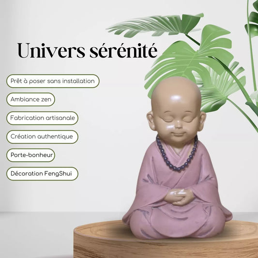 Statuette Bouddha bébé rose en prière (8,4x6,5x10,5 cm)