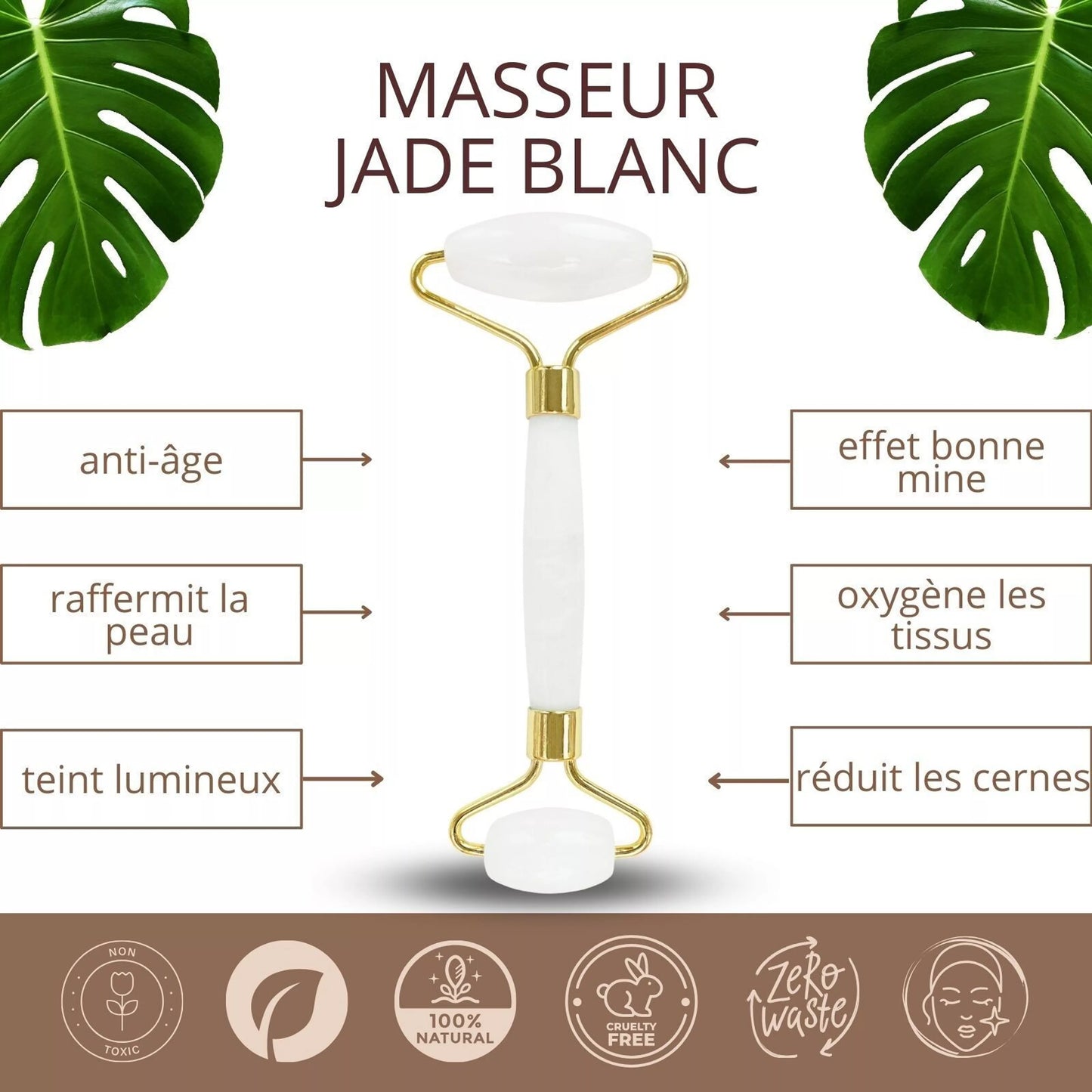 Roll-on visage en pierre de Jade Blanc + housse en lin