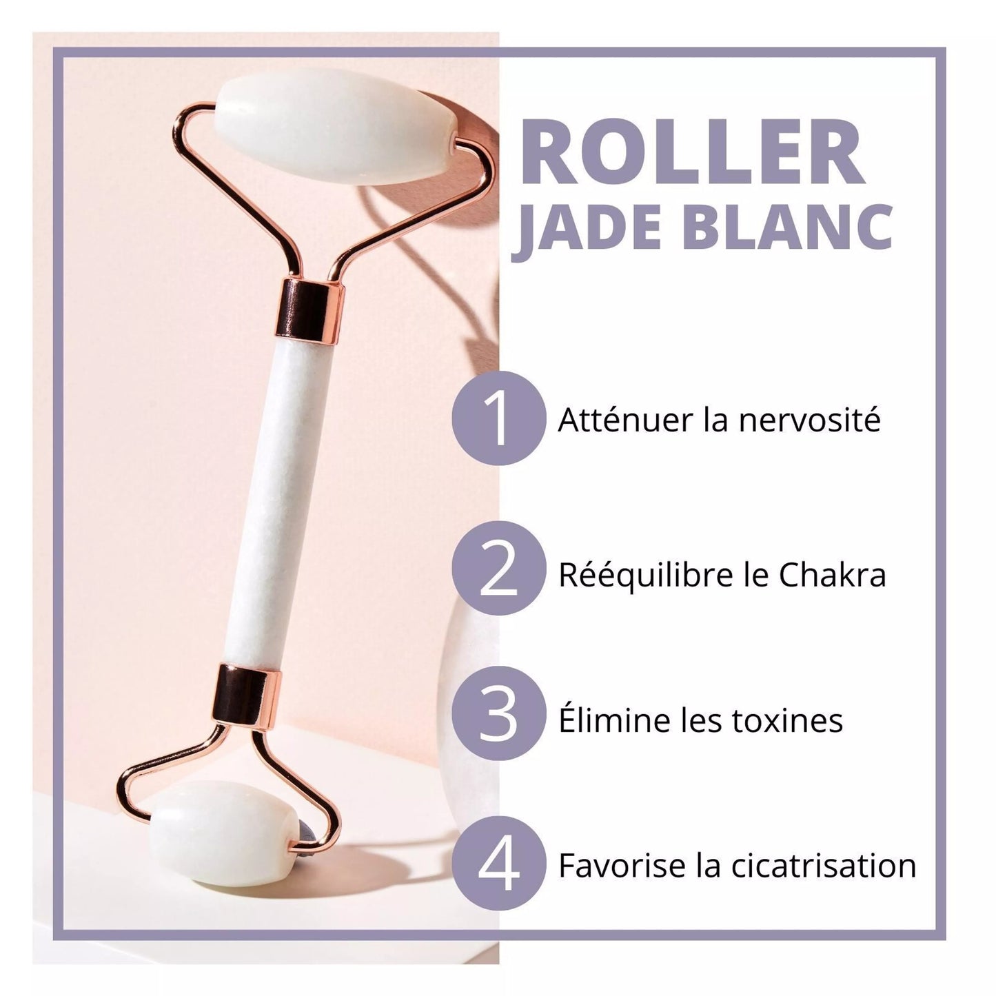 Roll-on visage en pierre de Jade Blanc + housse en lin