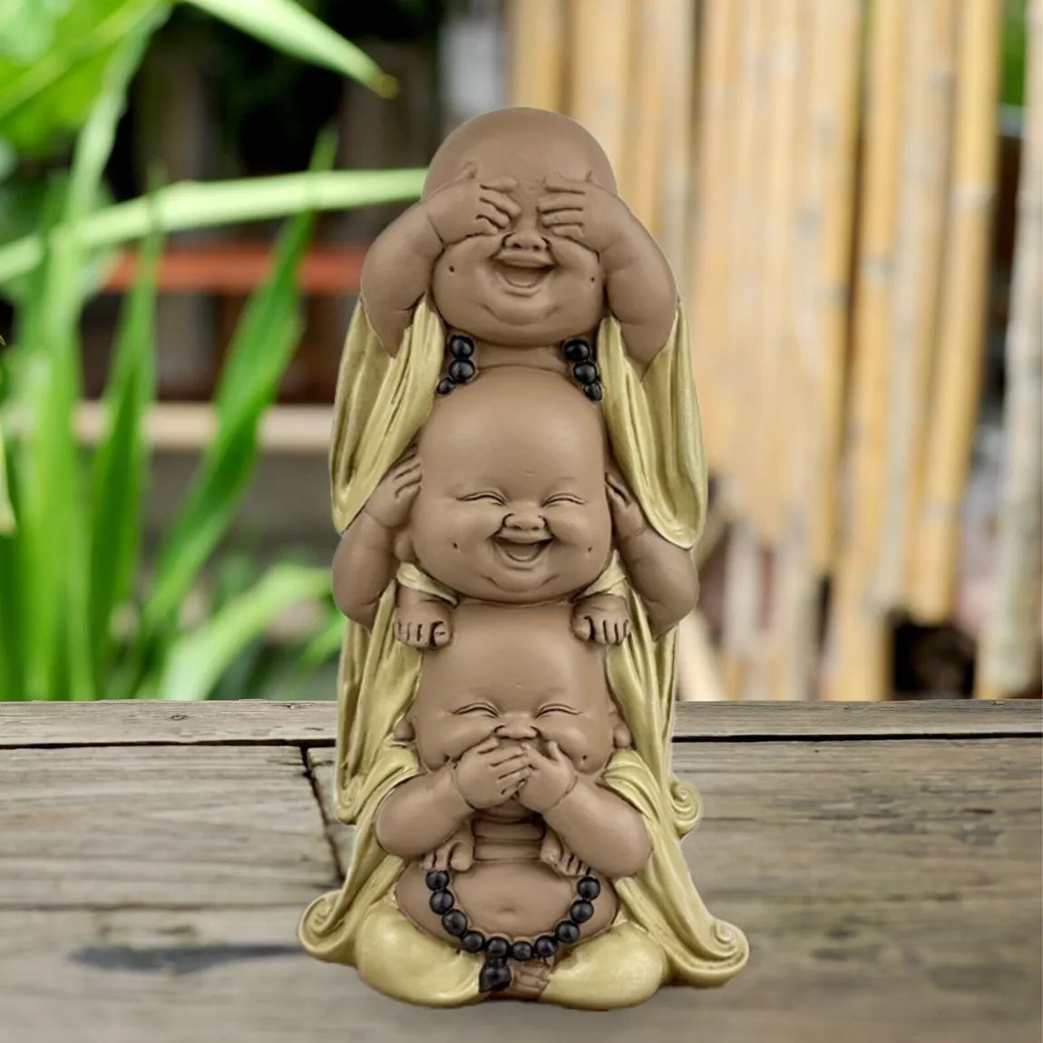 Statuette Bouddha Rieur superposé (10x7x18 cm)