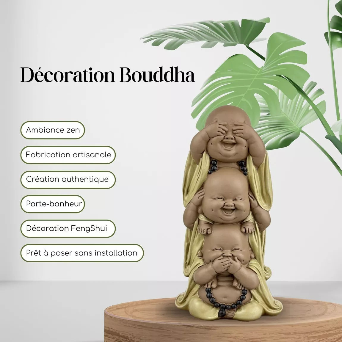 Statuette Bouddha Rieur superposé (10x7x18 cm)