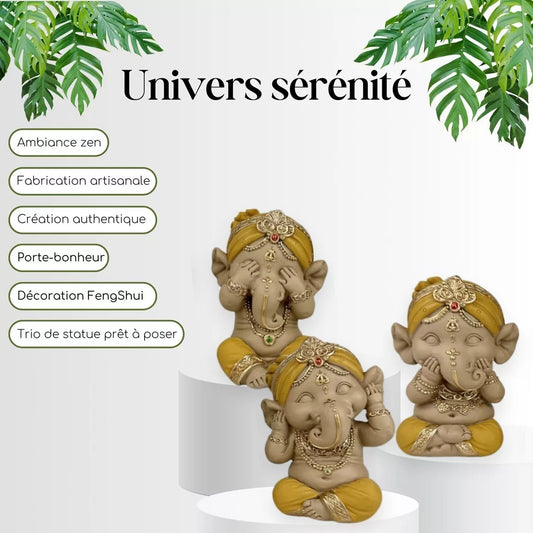Trio de statuettes de Ganesh mythiques (7,5x6,5x9 cm)