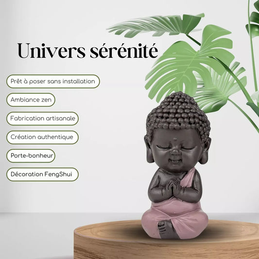 Statuette Bouddha toge rose (3,5x3,5x7 cm)