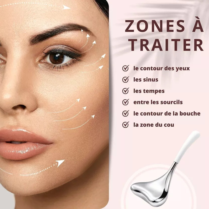 Masseur caudal gua sha thermothérapie & cryothérapie - Effet froid - Décongestionne, raffermit, anti-cernes, anti-poches