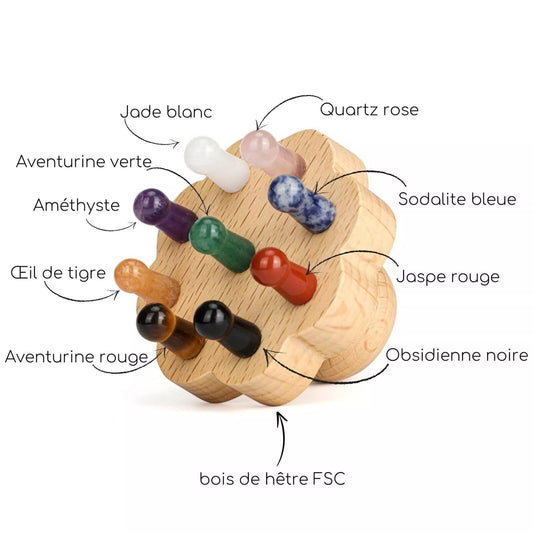 Brosse cuir chevelu en bois FSC Hêtre et pierre naturelle - 9 points de massage