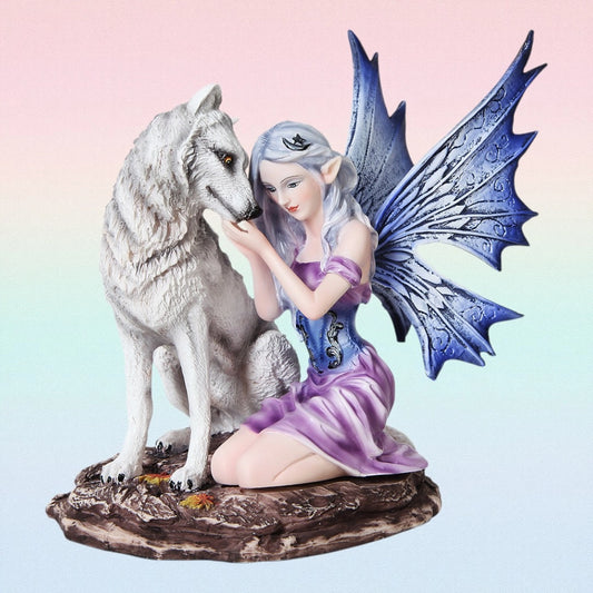 Confidence du loup blanc - Fée totem de protection et de douceur (16,5 x 12,7 x 17 cm)