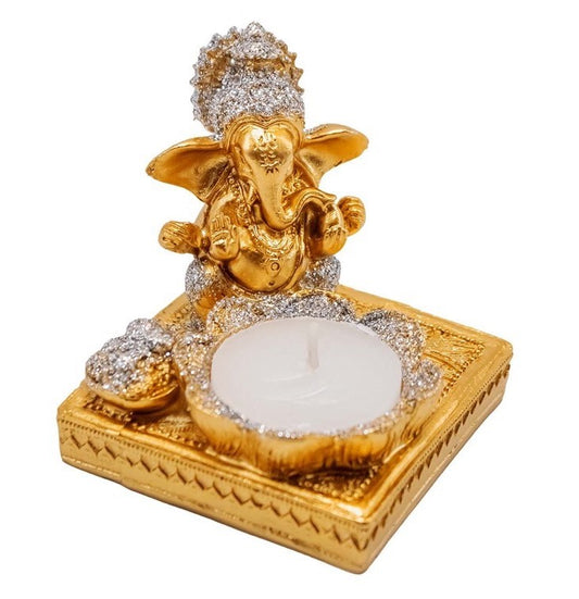 Bougeoir Ganesh Or & Paillettes – Lumière, Chance & Protection