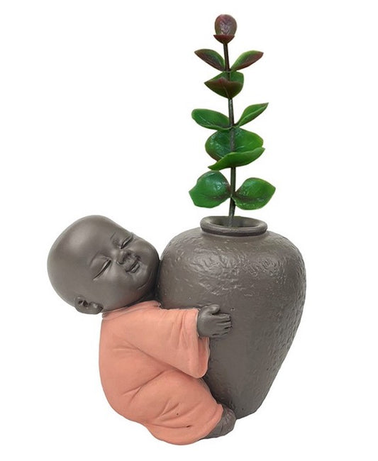 Petit Moine en Résine avec vase - Version rose – Tendresse & Décoration Zen
