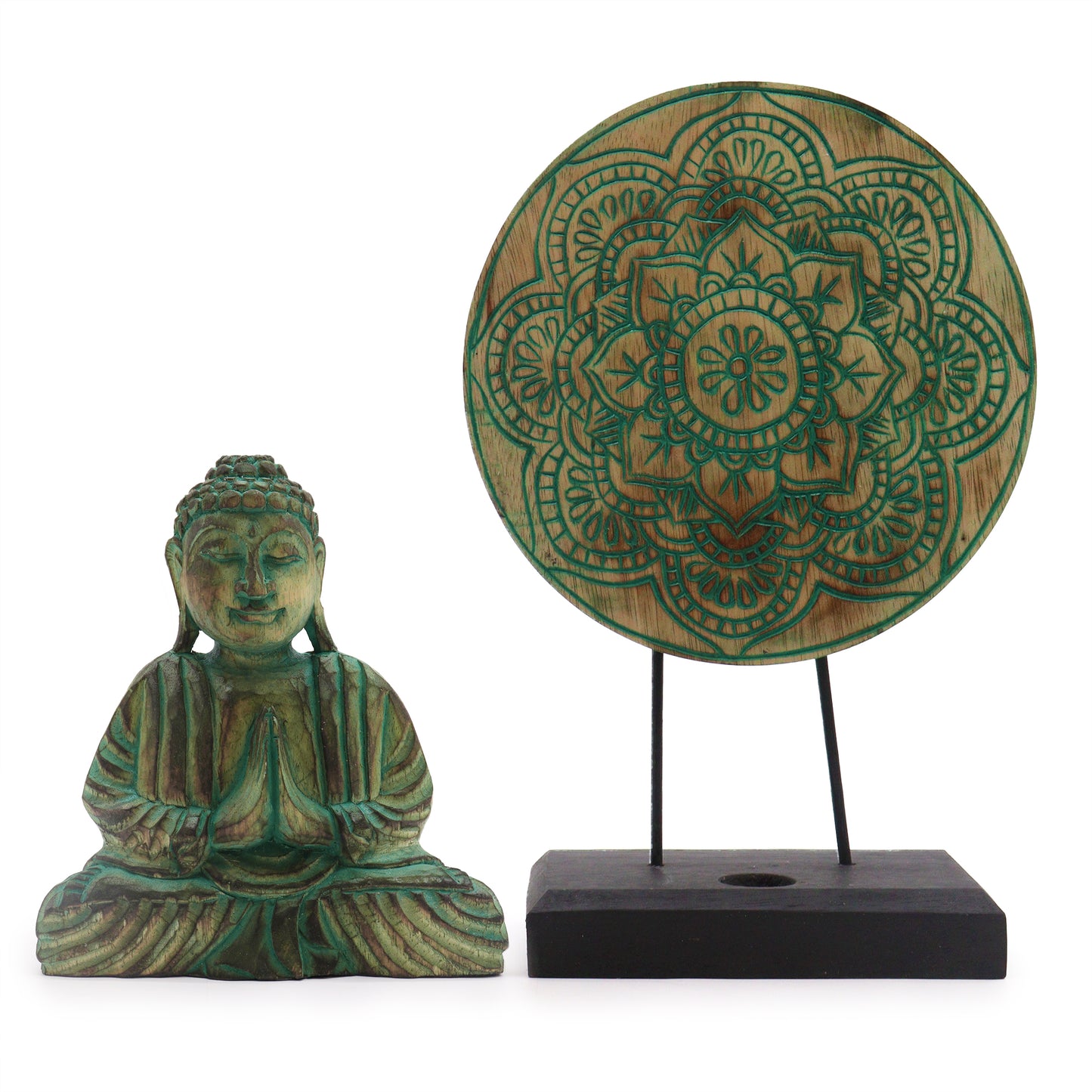 Ensemble Bouddha Feng Shui - Mandala ou Nœud Bouddha - Vert