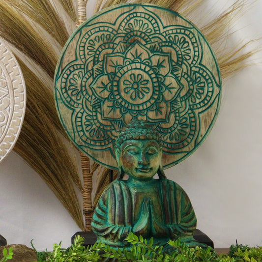 Ensemble Bouddha Feng Shui - Mandala ou Nœud Bouddha - Vert