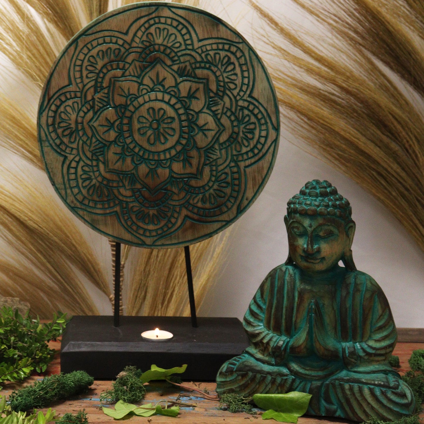Ensemble Bouddha Feng Shui - Mandala ou Nœud Bouddha - Vert