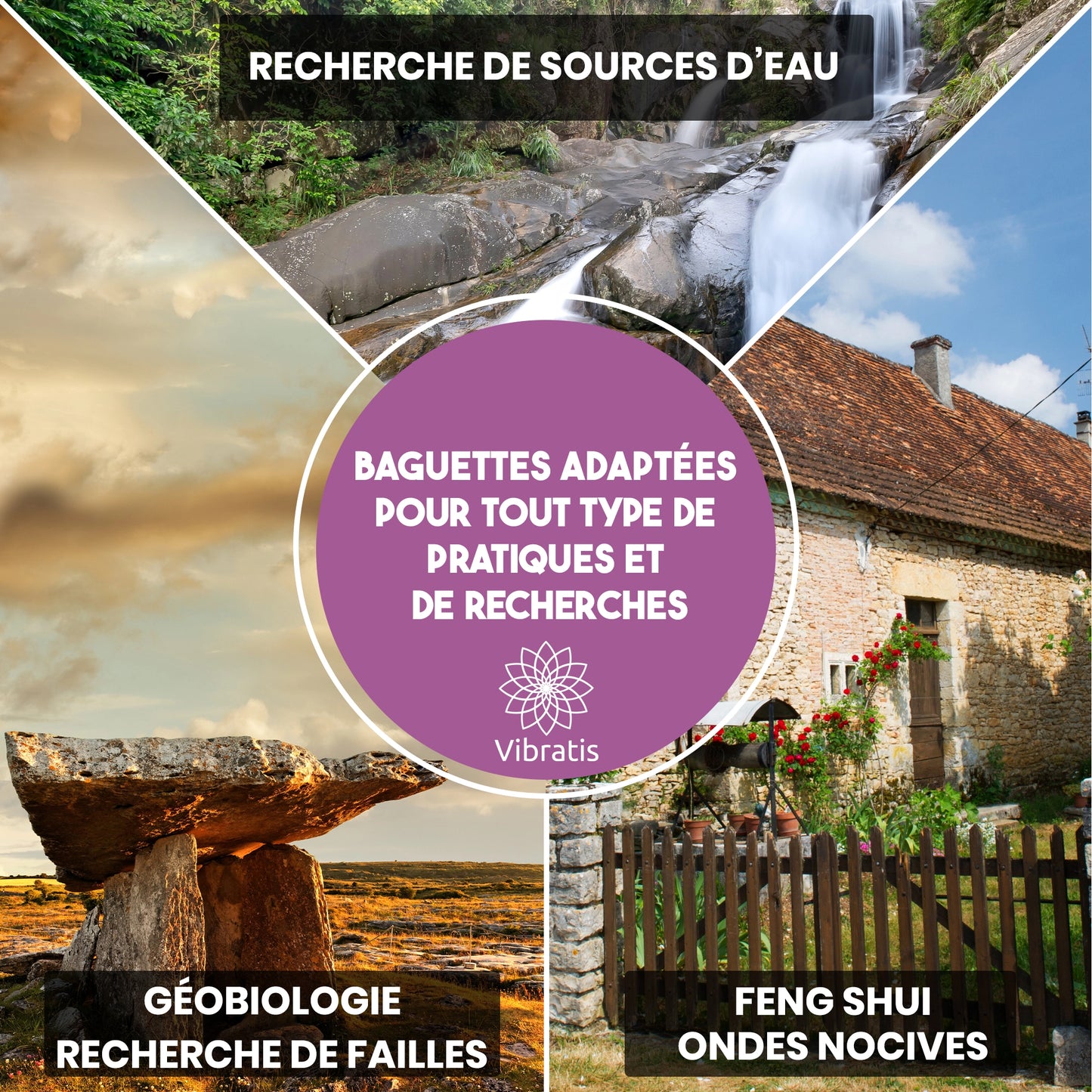 Baguettes de sourcier en laiton avec poignées fines en cuivre