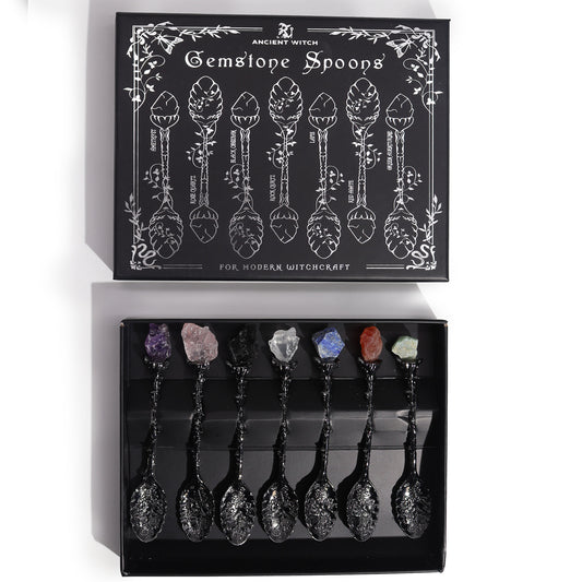Set de 7 cuillères sorcières en cristal et pierre précieuse - Argent sombre