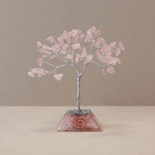 Arbre à pierres précieuses avec base en orgonite - Quartz rose - 3 tailles